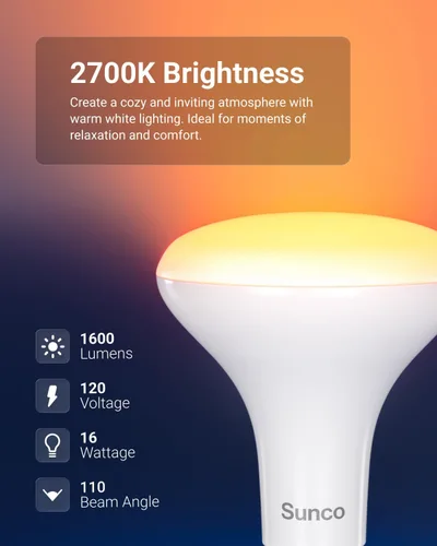 Vista 4 de Sunco - Paquete de 6 bombillas LED BR30, bombillas empotradas, iluminación de inundación interior, 1600 LM, 16 W (equivalente a 100 W) 2700 K blanco