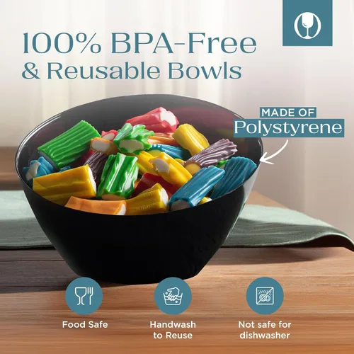 Vista 6 de Posh Setting Cuencos desechables de plástico negro, cuencos en ángulo, cuenco para dulces en ángulo, aperitivos de plástico y cuencos para papas