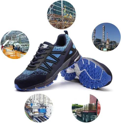 Vista 6 de Zapatos de trabajo de seguridad para hombre, indestructibles, ligeros, transpirables, de malla de seguridad, zapatos de construcción industrial
