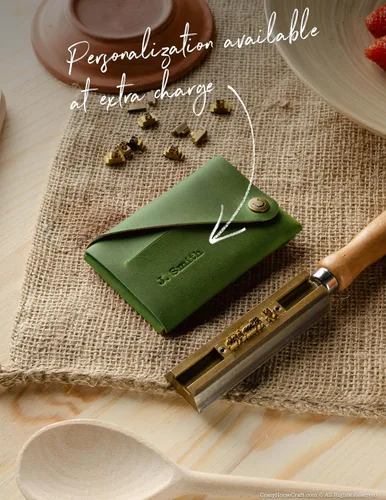 Vista 8 de Crazy Horse Craft Cartera minimalista personalizada, monedero de cuero con Verde alpino