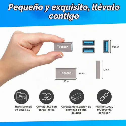 Vista 2 de Paquete de 2 acopladores USB, carcasa de aluminio USB 3.0 tipo A hembra a hembra, compatible con transferencia de datos de 5 Gbps y carga rápida