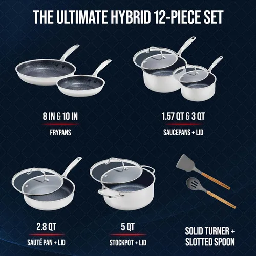 Vista 3 de Blue Diamond Hybrid - Juego de utensilios de cocina antiadherentes de acero inoxidable de 12 piezas