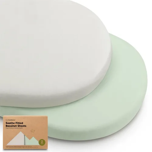 Vista 25 de Paquete de 2 sábanas orgánicas para cuna para niños, niñas, sábana bajera (lino azul) 100% Cotton Bassinet Mattress Sheets, Compatible with Halo