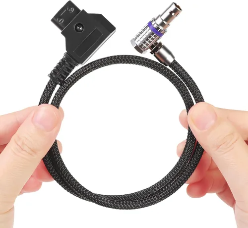 Vista 3 de Cable RED® Komodo™ en ángulo recto a D-tap&P-tap fabricado con alambre súper suave y protegido con trenzado Techflex de 18.1 pulgadas