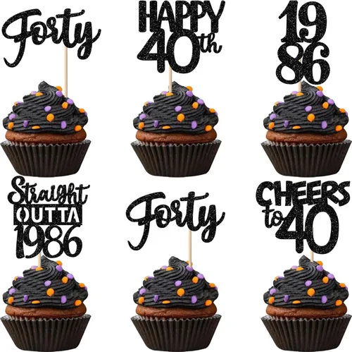 Vista 19 de 30 piezas negras para cupcakes de 10.º cumpleaños con purpurina Ten Happy 10 Straight Outta 2016 para saludos a 10 años 10 cumpleaños, boda Negro