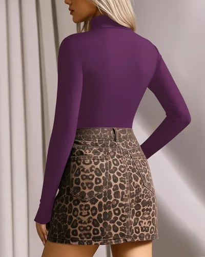 Vista 35 de MANGOPOP - Enterizo para mujer, manga larga, cuello de tortuga, cuello alto falso, estilo top