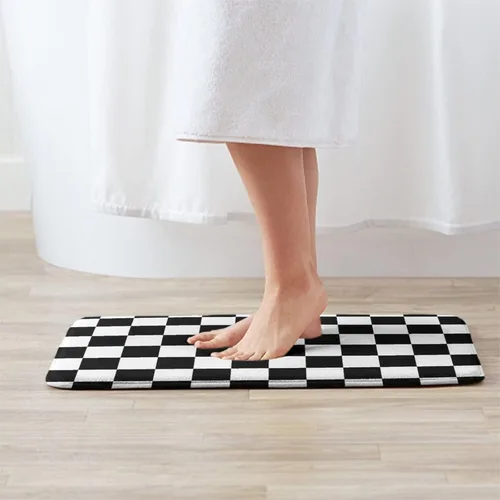 Vista 2 de Alfombra de baño antideslizante, impermeable, resistente a la suciedad, tablero de ajedrez, a cuadros, blanco y negro, alfombra para habitación