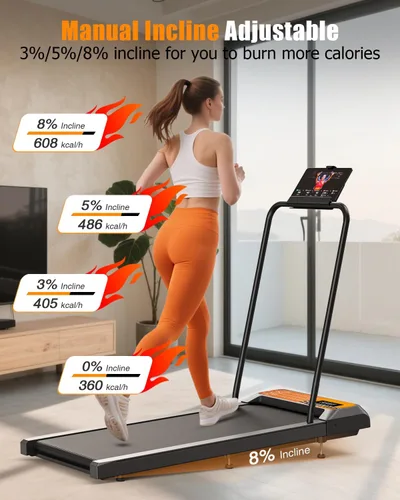 Vista 2 de HCOIW Walking Pad Treadmill with Incline - Portable Under Desk Treadmill with Handlebar, 2.5HP Low-Noise Motor, 2-in-1 Treadmill for Home Office