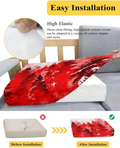 Vista 5 de Fundas de cojín rojas para sofá con diseño de árbol de Navidad, funda elástica para sofá con parte inferior elástica, diseño de árbol de Navidad