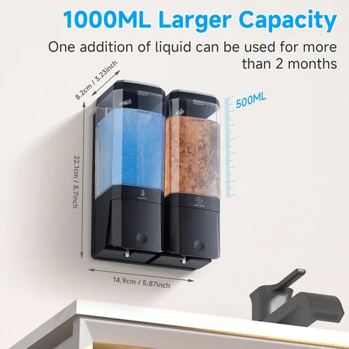 Vista 4 de Dispensador de champú y acondicionador,GlintGath Dispensador de ducha de 2 cámaras sin taladro, dispensador de champú para ducha montado