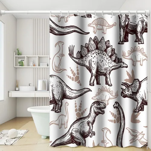 Vista 13 de Cortina de Ducha Floral Bohemia Negra Flores de Mediados de Siglo Botánica Moderna Elegante Estética Cortina de Ducha para Decoración de Baño