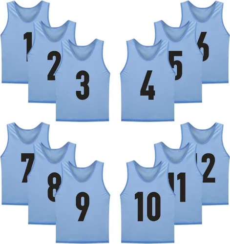 Vista 11 de Paquete de 12 (1-12) camisetas numeradas, baberos de fútbol, piñones para entrenamiento de equipo, para adultos, jóvenes y niños.