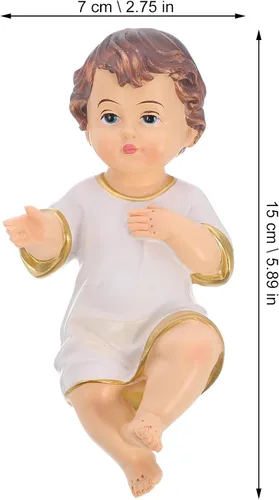 Vista 3 de VILLCASE Adorno de estatua de bebé de Jesús pequeña, 5.89 pulgadas, pequeña figura de resina para bebé, estatua coleccionable y decoraciones