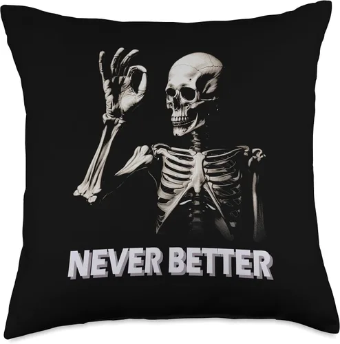 Vista 4 de Never Better Funny Skeleton For Helloween Costume Men Women Throw Pillow