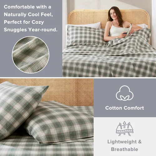 Vista 38 de Comfort Spaces Sábanas 100% Algodón Twin XL, Transpirables, Naturalmente Frescas, Sábanas de Algodón Suave con Bolsillo Elástico de 14 Pulgadas que