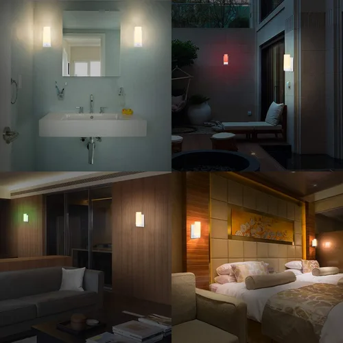 Vista 4 de BIGMONAT Lámpara de pared a pilas, aplique de pared que cambia de color con control remoto y temporizador, luz nocturna RGB inalámbrica, lámpara