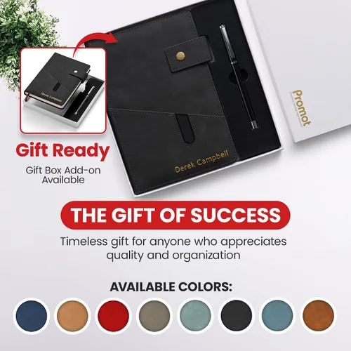 Vista 7 de Promot Cuaderno Personalizado - Diario en Cuero A5 con Páginas Rayadas para Hombres y Mujeres - Cuaderno Ejecutivo de Tapa Dura, Diario Diario