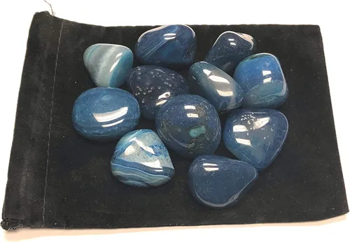 Vista 2 de Ágata teñida pulida, piezas grandes de 1 pulgada con bolsa de terciopelo (1 libra, azul)