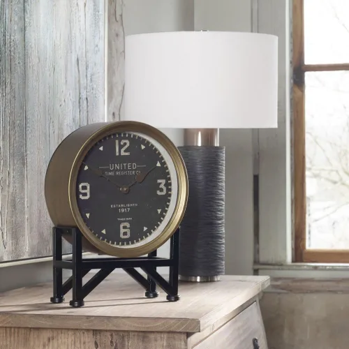 Vista 3 de Uttermost Reloj de mesa Shyam Vintage Brass de 16" de alto