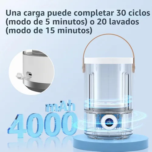 Vista 5 de Lavadora Portátil Mini – Lavadora Compacta Pequeña para Ropa Interior, Calcetines, Ropa de Bebé – Lavadora de Viaje Recargable con Modos de 5/15