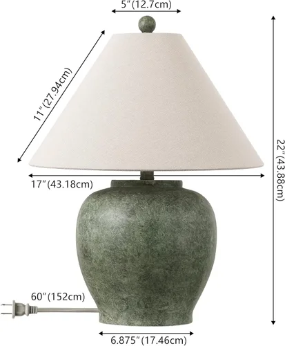 Vista 3 de SAFAVIEH Lighting - Dylan - Lámpara de mesa de resina de 22 pulgadas, color verde antiguo, diseño de cuerpo esculpido rústico de granja, ideal