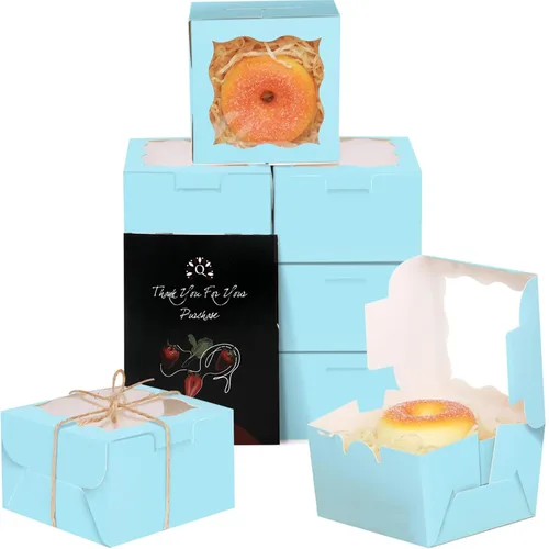 Vista 21 de qiqee Cajas de panadería negras con ventana de 4 x 4 x 2.5 pulgadas, 100 paquetes de mini cajas de galletas para macarrones, cajas de pastelería