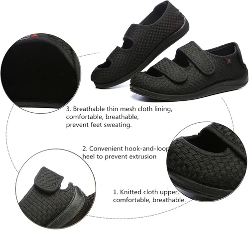 Vista 3 de JIONS - Zapatos extra anchos con velcro ajustable para hombre y mujer, para pies hinchados, pies diabéticos y con edemas, botas pantuflas unisex
