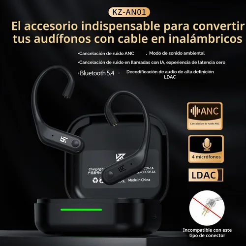Vista 2 de KZ AN01 True Bluetooth 5.4 Earhook, adaptador inalámbrico para monitor