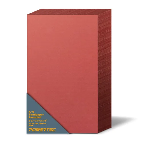 Vista 8 de POWERTEC Bloque de lijado con 40 hojas de papel de lija de gancho y bucle (grano 40, 80, 120, 180, 10 cada uno) para carpintería, herramienta