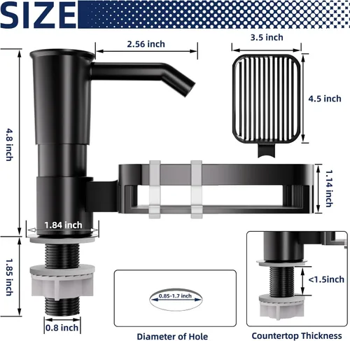 Vista 2 de KNEELISA Dispensador de Jabón con Bomba para Fregadero de Cocina con Soporte para Esponja, Plástico ABS en Mostrador Dispensador de Jabón con Kit