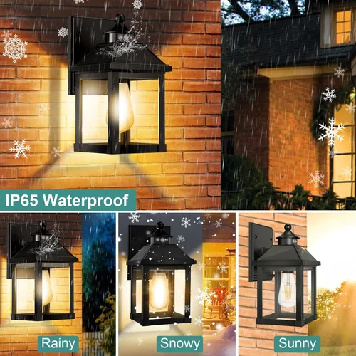 Vista 6 de AEQ Luces solares para porche al aire libre, apliques solares para exteriores con sensor de movimiento, luz de pared impermeable con panel