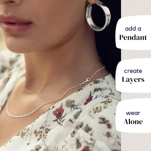 Vista 3 de KISPER Collar de cadena de plata de ley 925 sólida para mujer, fino y seguro - Eslabón de cable italiano de 1.6mm con corte de diamante con cierre