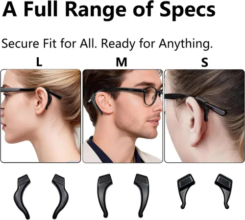Vista 4 de 3 Sizes Silicone Eyeglass Ear Grips – Anti-Slip Hooks for Sports & Reading Glasses
