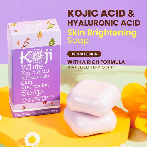 Vista 2 de Koji White Jabón iluminador de piel con ácido kójico y ácido hialurónico para hidratar, hidratante facial, radiante de piel, barra limpiadora