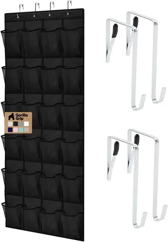 Vista 28 de Gorilla Grip - Zapatero para colgar en la puerta, 24 bolsillos de malla para sostener hasta 40 libras, organizador para parte trasera del armario