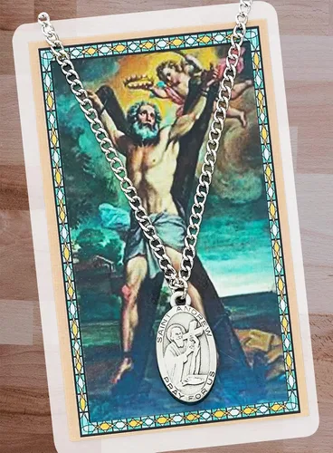 Vista 3 de Collar de San Andrés con tarjeta de oración de San Andrés, tarjeta de oración del Señor Joyería con colgante de San Andrés Conjunto de medalla