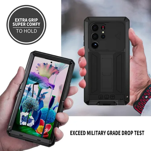 Vista 5 de Simicoo Funda para Samsung S23 con protector de cámara de pantalla, soporte para Samsung S23, resistente al agua, de metal militar, resistente al