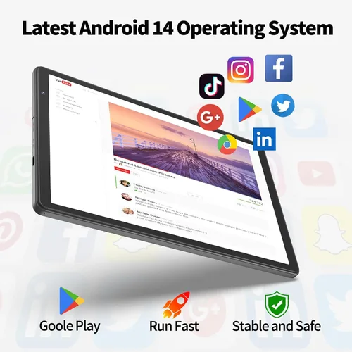 Vista 5 de Tablet Android de 10 pulgadas, 32 GB de almacenamiento, cuatro núcleos, pantalla HD IPS, cámara dual, WiFi, Bluetooth, tabletas con batería de 6000
