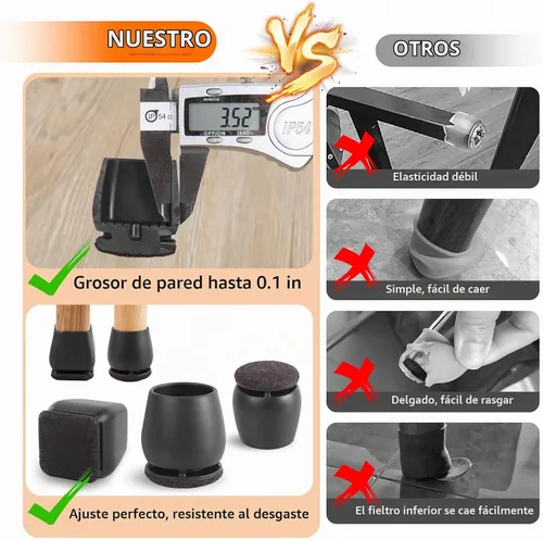 Vista 4 de Ezprotekt 24 protectores cuadrados de silicona para patas de silla para Negro