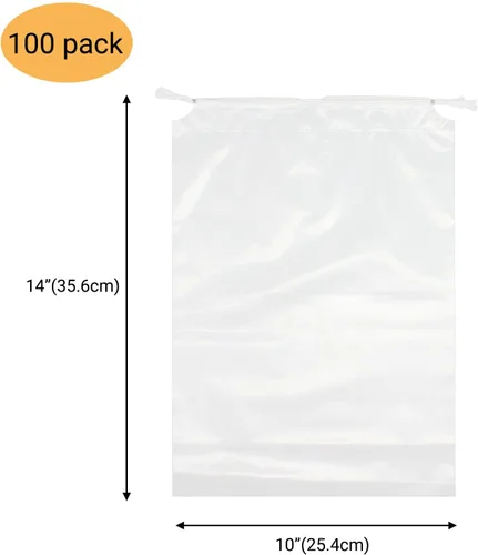 Vista 2 de Paquete de 100 bolsas transparentes para zapatos de 10 x 14 pulgadas para viajes, bolsas organizadoras de almacenamiento de zapatos con cuerdas