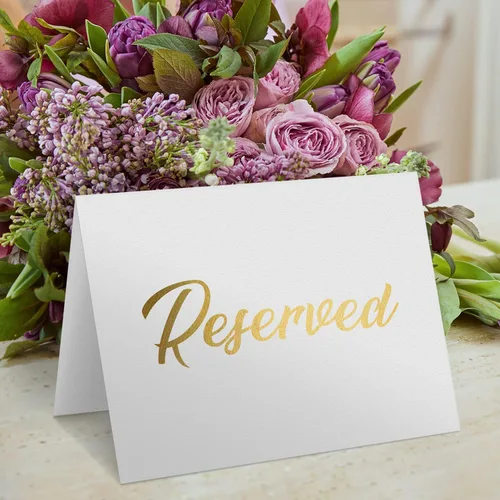 Vista 8 de Paquete de 10 letreros de mesa reservados dorados y números de mesa dorados del 1 al 30 para bodas, recepciones, fiestas, restaurantes, números