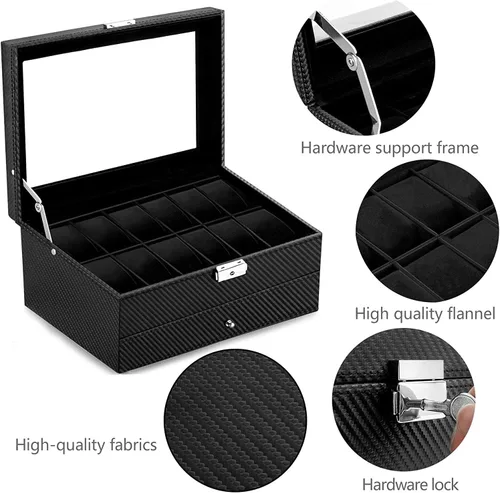 Vista 2 de Oyydecor Caja de reloj con 12 ranuras, organizador de relojes, organizador de joyas con cajón de joyería para almacenamiento y exhibición