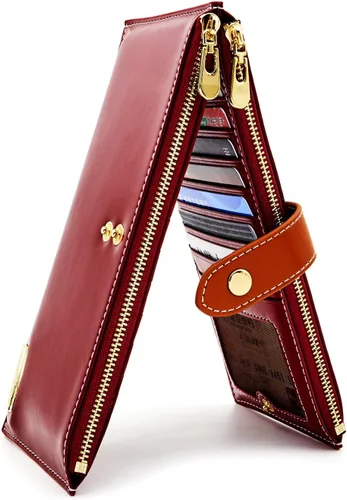 Vista 19 de ANDOILT - Cartera de cuero genuino para mujer con bloqueo RFID para tarjeta de crédito con cremallera