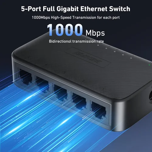 Vista 3 de BENFEI Conmutador Gigabit Ethernet de 5 puertos, montaje en pared y concentrador de conmutador de red de escritorio, divisor Ethernet, Plug & Play