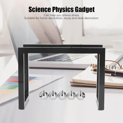 Vista 2 de Bola de péndulo de equilibrio, juguete de péndulo de escritorio con bolas de hierro y soporte acrílico, artilugio de ciencia física para aliviar