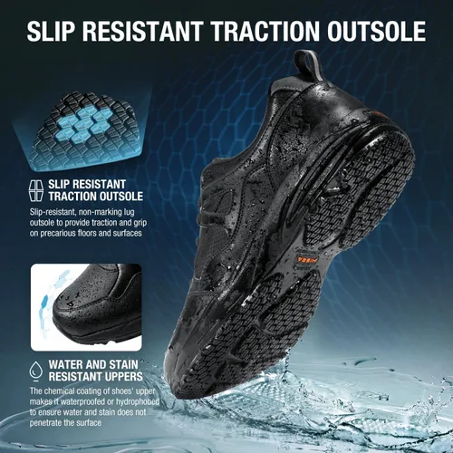 Vista 4 de HISEA Zapatos antideslizantes para hombre, ligeros, transpirables, antideslizantes, resistentes al agua y al aceite, tenis de trabajo casuales