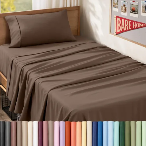 Vista 80 de Bare Home Juego de Sábanas Twin - Sábanas de Cama de Microfibra Ultra-Suave 1800 - Doble Cepillado - Bolsillos Profundos - Ajuste Fácil - Extra