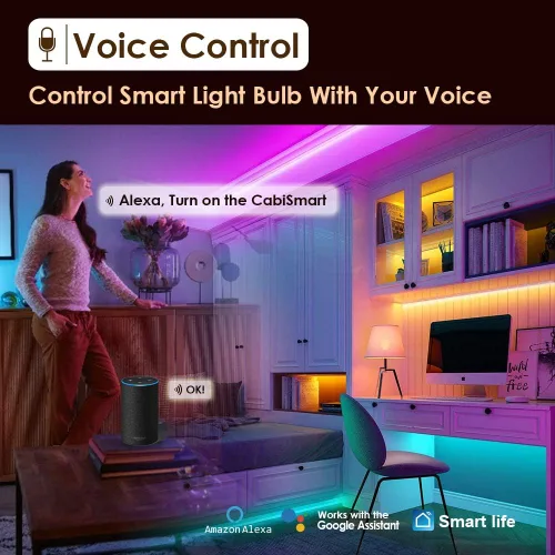 Vista 6 de Ligts LED inteligentes para debajo del gabinete, RGB multicolor, compatibles con Alexa, Google Home controlada por voz debajo de la encimera