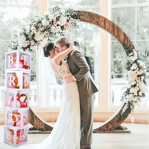 Vista 7 de 96 cajas de globos de decoración de despedida de soltera de color blanco, bloque transparente con BRIDE TO BE + GROOM + letras A - Z y 40 globos