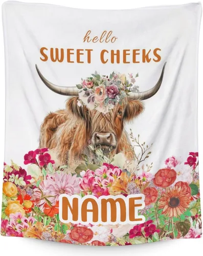 Vista 10 de Mercuryelf Highland Cow - Manta suave, mullida y cálida, 30 x 40 pulgadas, manta pequeña para regazo y cuna, color beige, bonito regalo para bebé